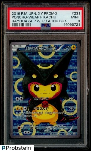 PSA 9 PONCHO WEARING PIKACHU RAYQUAZA P.W. BOX 2016 POKEMON XY PROMO #231