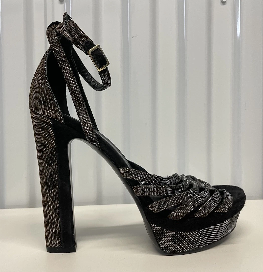 Escarpins à lanières Tamara Mellon Supreme métallisé sergé et daim imprimé léopard EU 38