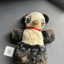 Vintage Plush Teddy Bear 11  Stuffed Animal Red Ribbon Toy R116