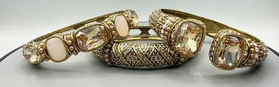 RARE FIND  $300 HEIDI DAUS Triple Play Set of 3 Bracelets CHAMPAGNE NEUTRAL  M/L