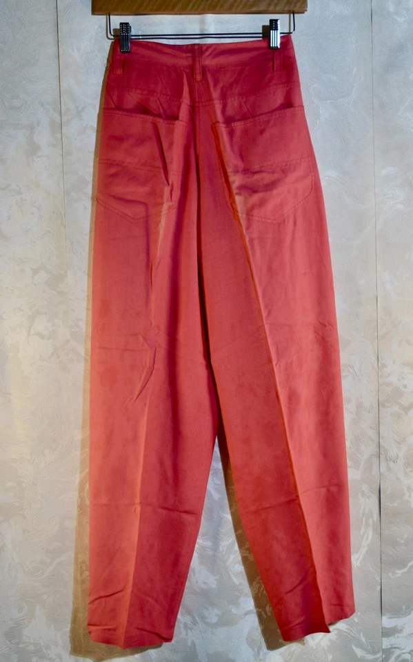 VINTAGE 80s/90s Freeway Women's High Waisted Pleated Trousers Size 6/38 Red/Cora - Image 2 of 4