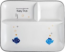 Ceramic Divided Plate, Rectangular Dinner Plate with Compartments to Prevent Fl