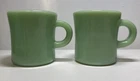 Pair of Vintage FIRE KING Jadeite Green Heavy C Handle Mug Restaurant Ware Cups
