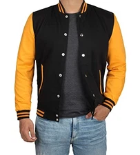 Decrum Men's Black & Yellow Fleece Varsity Jacket – Lightweight Fall Style