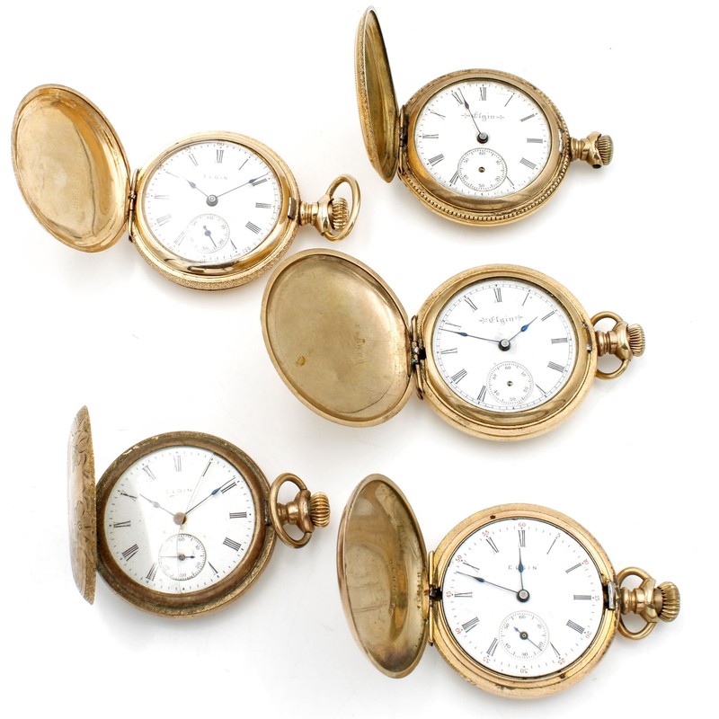1900 to 1913 Elgin Illinois G320 Model 2 0s 7j Pocket Watch Lot of 5 #WB5117-5