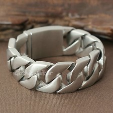 Heavy Men's Curb Cuban Link Bracelet Stainless Steel Matte Silver Brushed 24mm