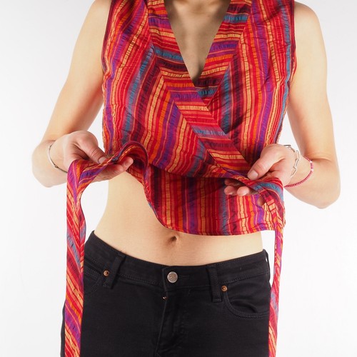 Kenzo Paris Vintage Womens Multicolor Crazy Striped Silk Crop Blouse Top size 36 - Picture 4 of 8