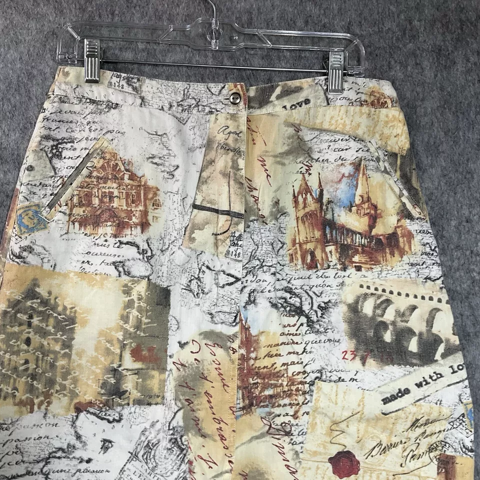 Falda Chicos Mujer 2 Grande Amarilla Geométrica Mezcla de Lino Costa Crucero Resort Foto 3 de 4