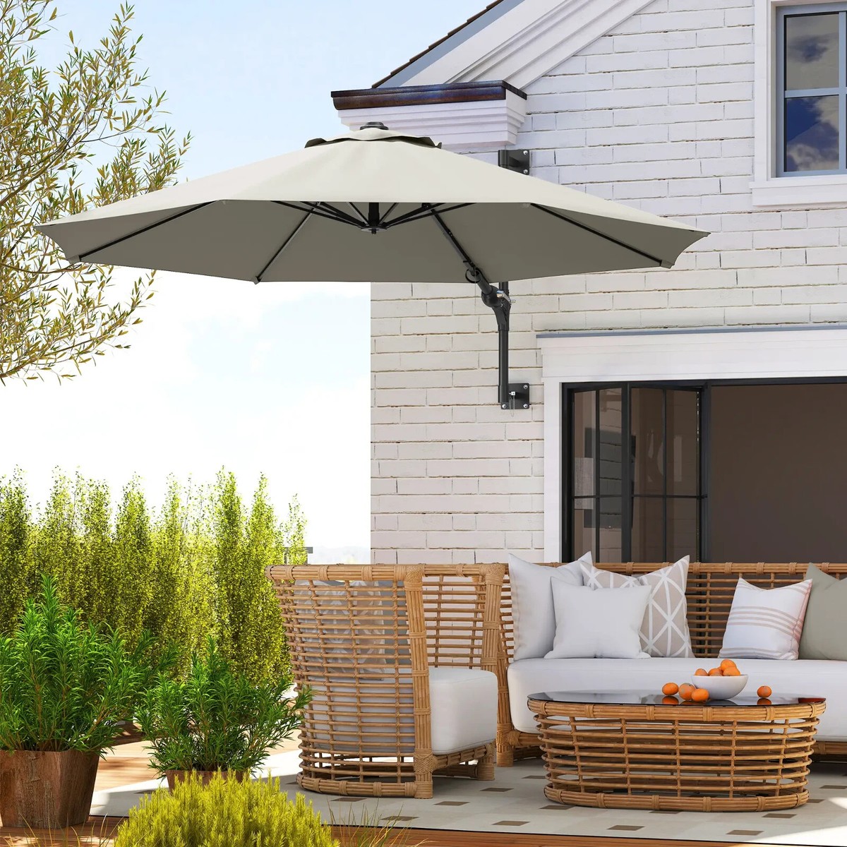 Parasol Wall Mounted Umbrella Powder Coated with Manual Crank