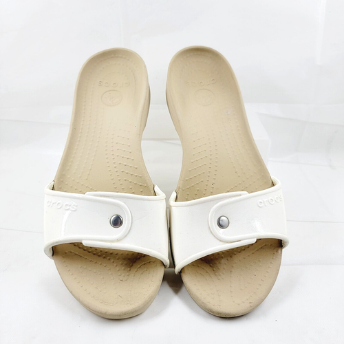 Crocs Cobbler Slides Womens 9 White And Tan Slip On Sandals Shoes Comfort  Retro | eBay