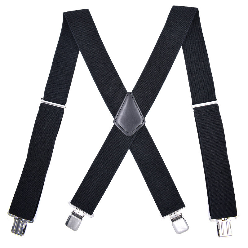 Black Elastic Mens Braces Suspenders Widening 2''/5cm X-shaped Adjustable Length