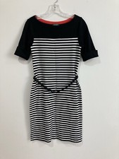 Lauren Ralph Lauren Women Dress Black While Striped 3/4 Sleeve Belt Mini Size S