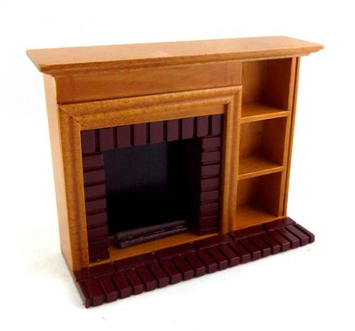 Dolls House Miniature Furniture Walnut Red Brick Fireplace Shelves