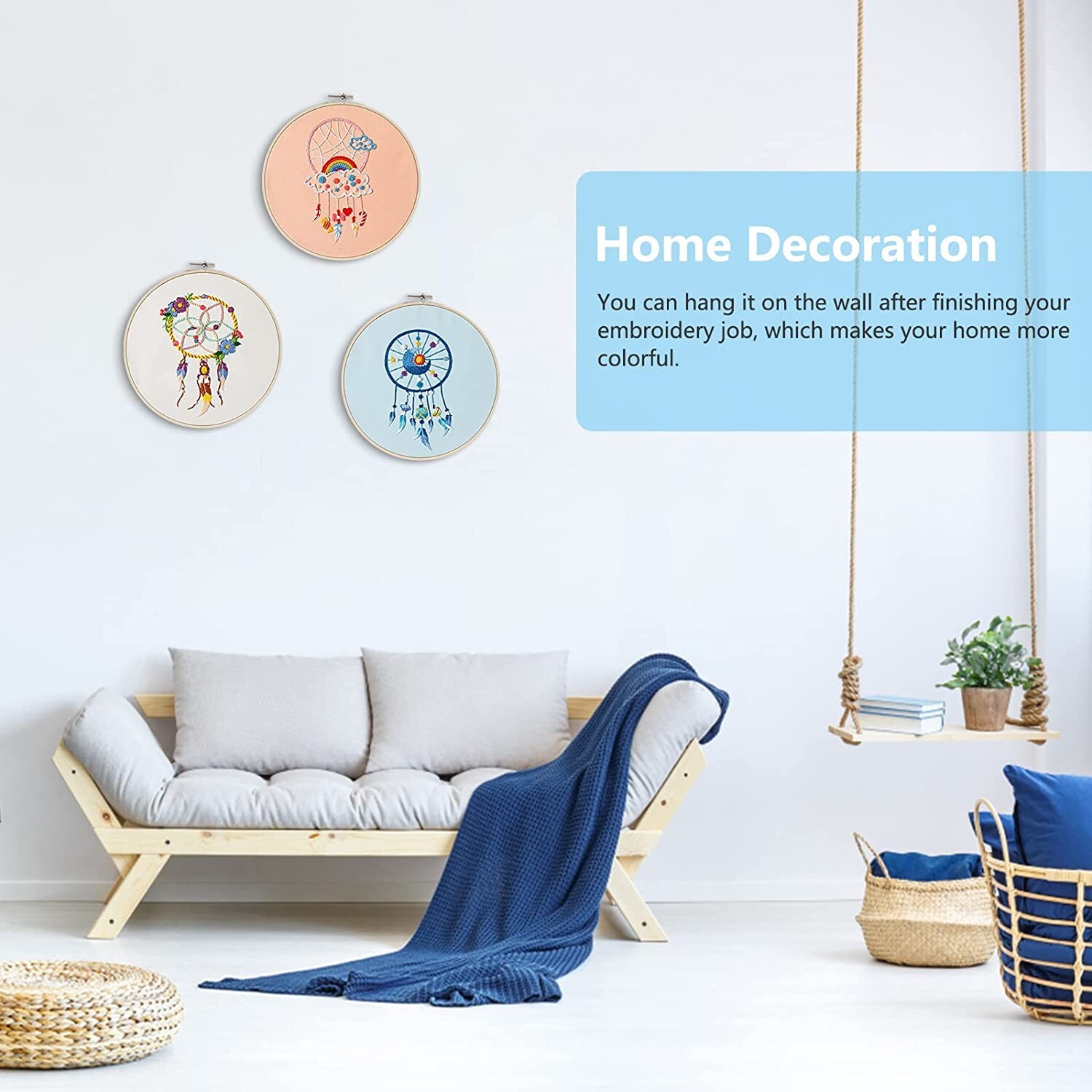 Dream Catcher Embroidery Starter Kit with Pattern, Cross Stitch Set of 3
