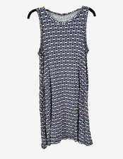 Loft S Blue White Swing Knit Tank Dress Beachy Casual Coastal Comfy Casual Boho