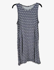 Loft S Blue White Swing Knit Tank Dress Beachy Casual Coastal Comfy Casual Boho