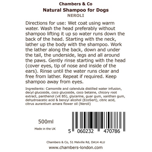Chambers Natural Shampoo for Dogs Sensitive or Itchy Skin Essential Oils 500ml - Picture 3 of 3
