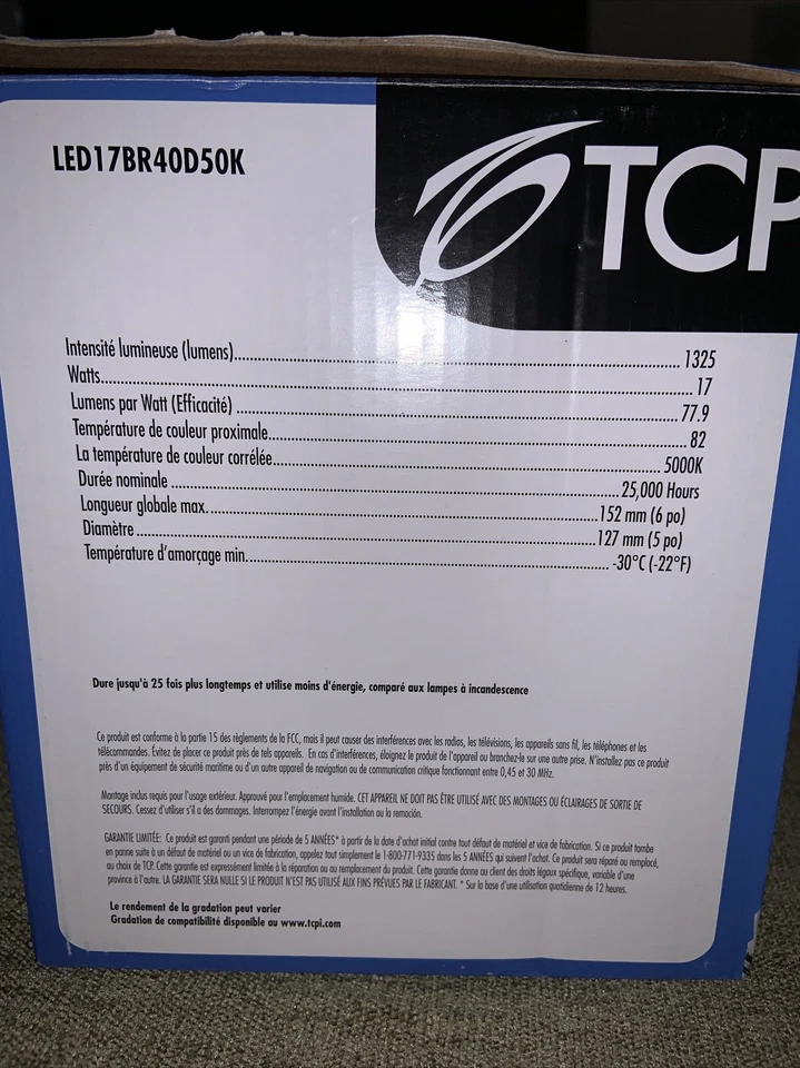 TCP LED 17 Watt -BR40 -120W Equal 1300 Lumens 5000K Stark White LED17BR40D50K - Image 3 of 4