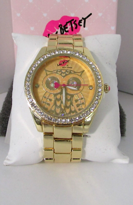 Betsey Johnson Owl Watch Rhinestones Gold-tone Bracelet NEW  display picture 3