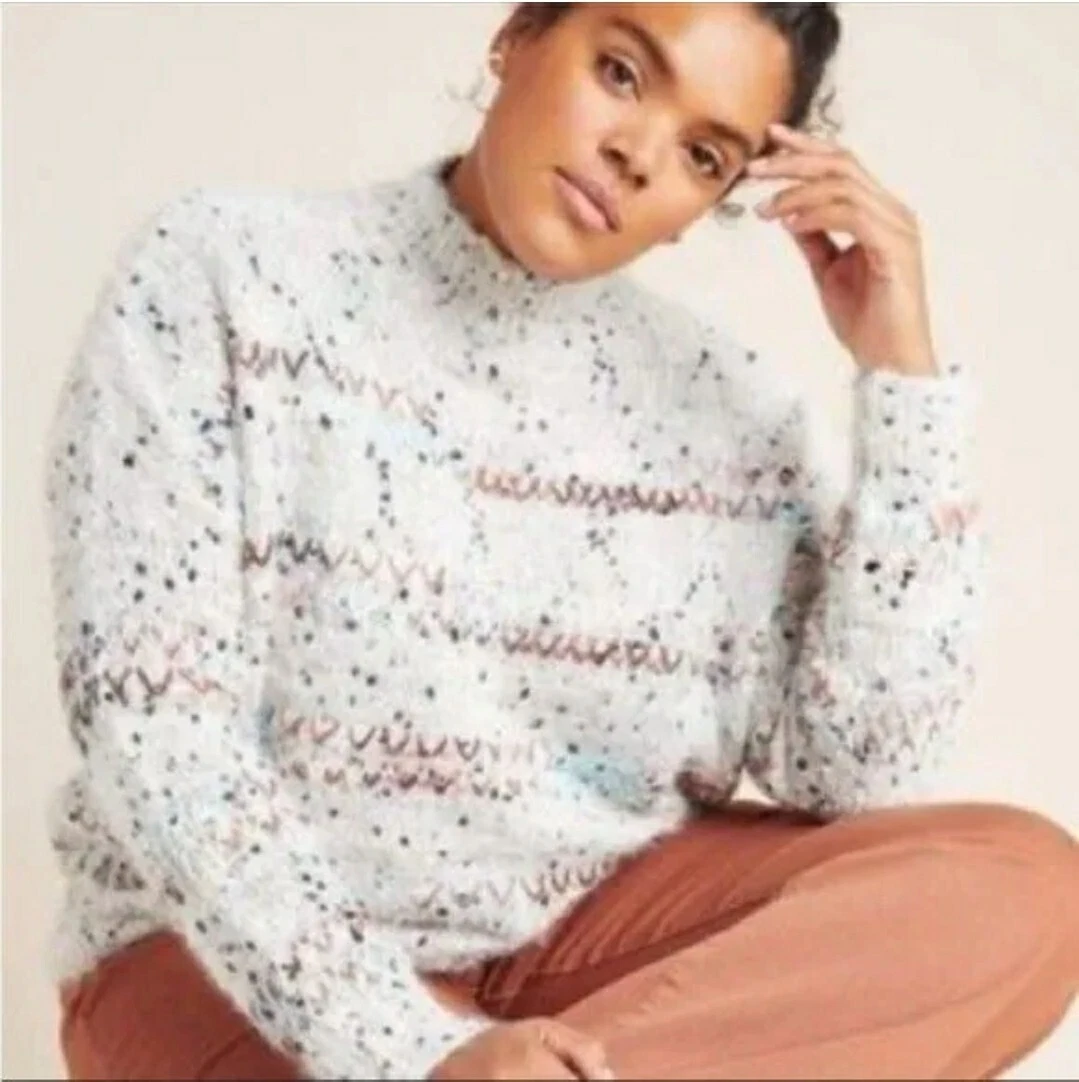ANTHROPOLOGIE Raga Darla Speckled Eyelash Turtleneck Sweater M eBay