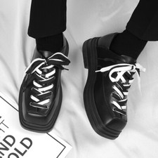 Mens Platform Dress Leather Shoes Thick Sole Lace Up Square Toe Punk Leisure Man