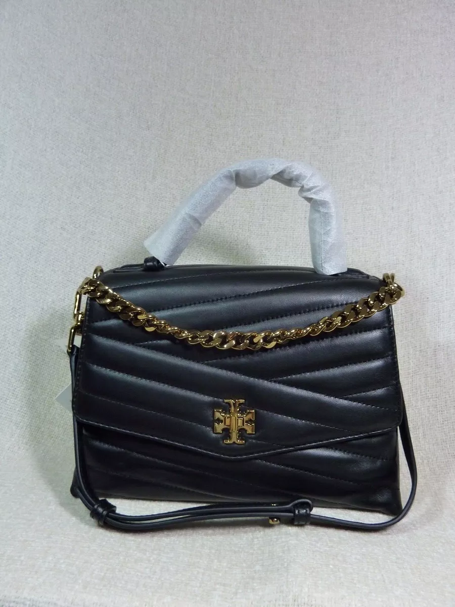 Tory Burch Black Kira Chevron Top-Handle Satchel Bag at FORZIERI