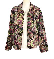 Lifestyle Jacket Size Large Geometric Swirls Black Pink Colorful Artsy Eclectic