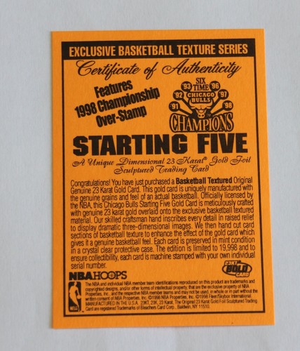 NBA Hoops 1998 oro 23 quilates Chicago Bulls cinco tarjetas iniciales Michael Jordan 23 quilates - Imagen 5 de 6