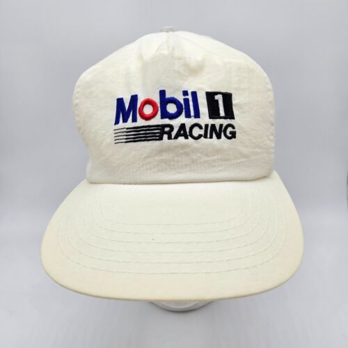 Vintage Mobil 1 Racing Snapback Hat Cap Nylon White Embroidered 80s 90s NASCAR - Picture 2 of 8