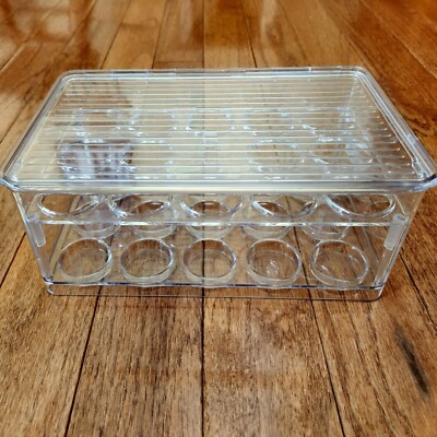 Interdesign 2-Tier Clear Plastic Coffee Pod Holder Bin Holds 29 Hinged Lid used