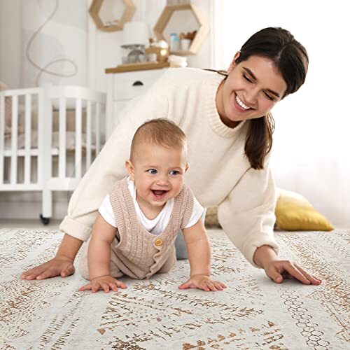 Area Rug Living Room Carpet: 8x10 Large Moroccan 8' x 10' Light Brown/Ivory - Foto 4 di 6