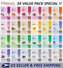 Dermal Korea Collagen Essence Full Face Facial Mask Sheet (24 Combo Pack) New 