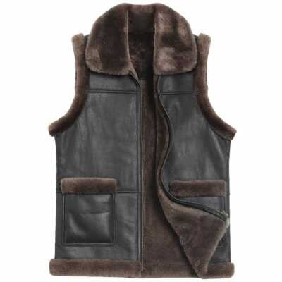 Men's RAF B3 Bomber Real Fur Shearling Sheepskin Leather Vest 