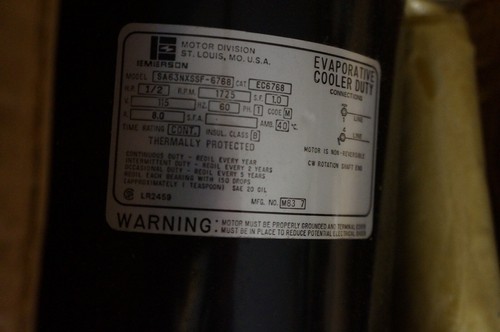 Emerson KA55HX Blower Motor 1/2 HP 1075 RPM 48 Frame Reversible - Picture 3 of 3