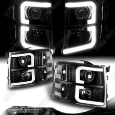 For 07-13 Chevy Silverado 1500 2500 3500 LED Bar Tube Projector Black Headlights