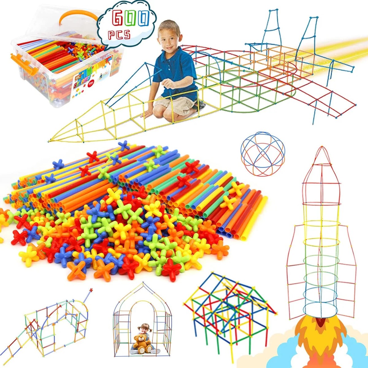Straw Constructor Toys STEM Building 600Pcs Interlocking thin