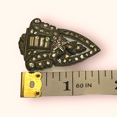 Vtg Art Deco Eastern STAR MASONIC RHINESTONE Enamel FUR DRESS CLIP Jewelry - Picture 5 of 5