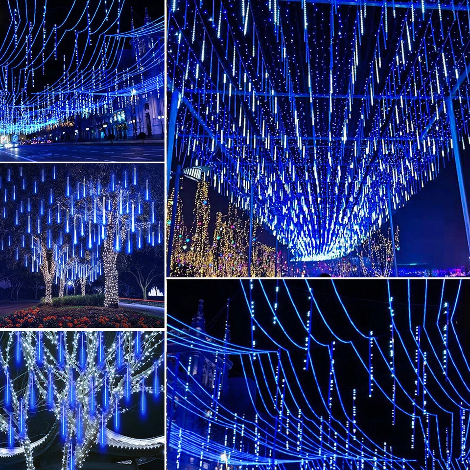 192 LED Meteor Shower Lights Fairy String Light Falling Rain Tree Garden Xmas US - Image 3 of 4