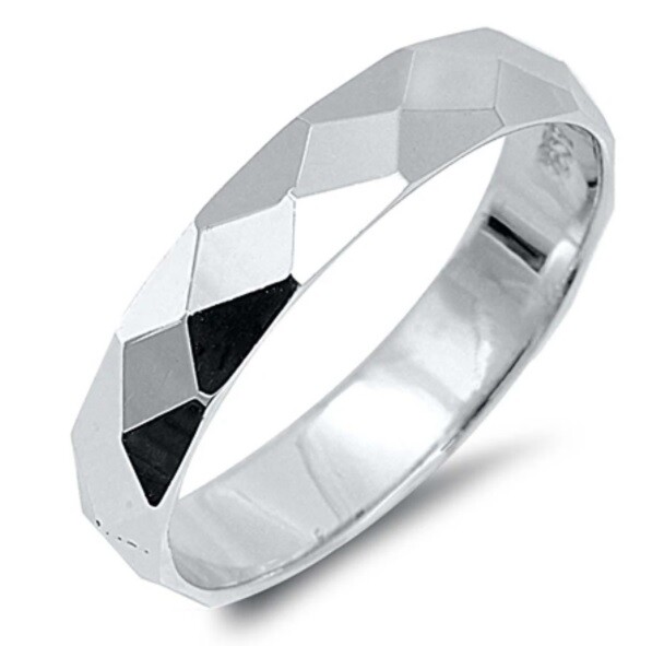 Women's .925 Sterling Silver Fancy Diamond Cut Band Ring with A 4MM Face Height