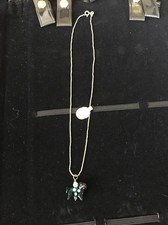 Girls Necklace Green Dog Silver Chain