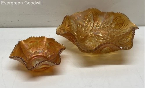 Pair of Vintage Carnival Glass Ruffled Bowls