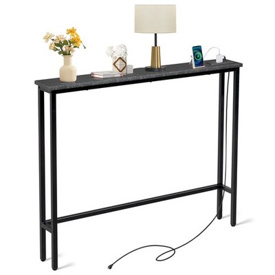 Narrow Console Sofa Table with Power Outlets and USB Ports, Skinny Couch Table