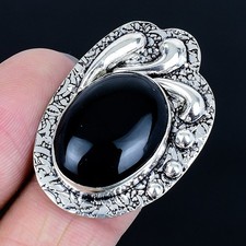 Radiant Black Onyx Gemstone Handmade 925 Sterling Silver Ring Size 7.5