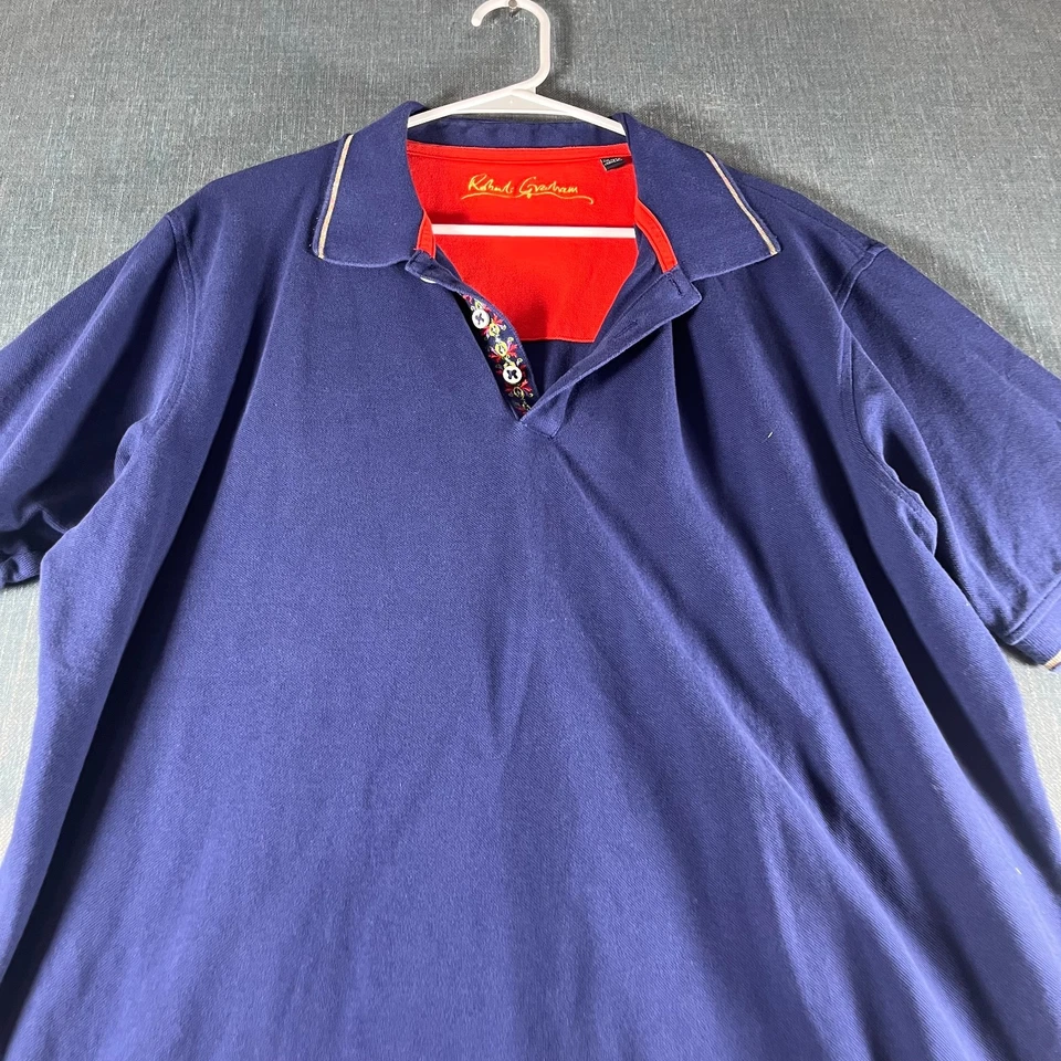 Camisa Polo Robert Graham Para Hombre Talla 2XL Azul 100% Algodón Informal Manga Corta Foto 2 de 4