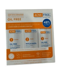 Acne Free 3 Step 24 Hour Acne Treatment Kit - Clearing System w Oil Free Acne