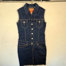 Vintage Y2K Levi's Denim Dress Womens Medium Blue Dark Wash Stretch Button Front
