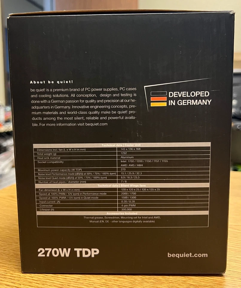 be quiet! Dark Rock Pro 5 CPU Air Cooler LGA1700 AM5 Dual Tower 135mm+120mm Fans - Image 3 of 4