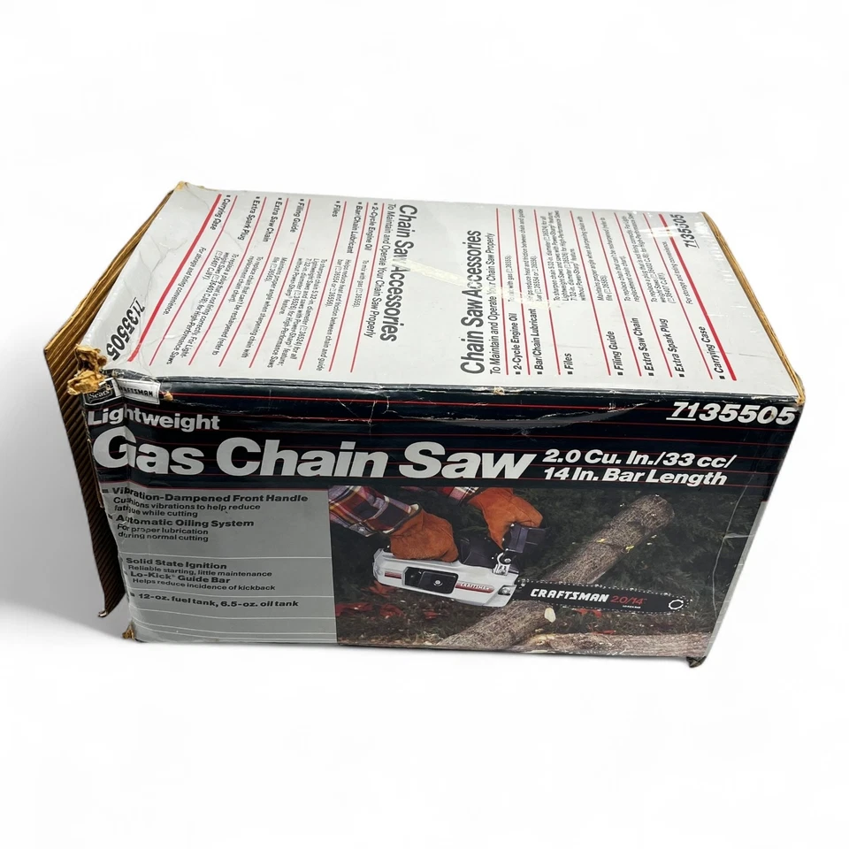 Motosierra de gas Sears Craftsman 7135505 33cc 14" barra 358.355051 1987 de colección Foto 3 de 4