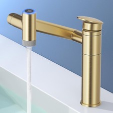 1080 Rotatable Bathroom Vanity Faucet 1 Hole Brushed Gold Height Adjustable