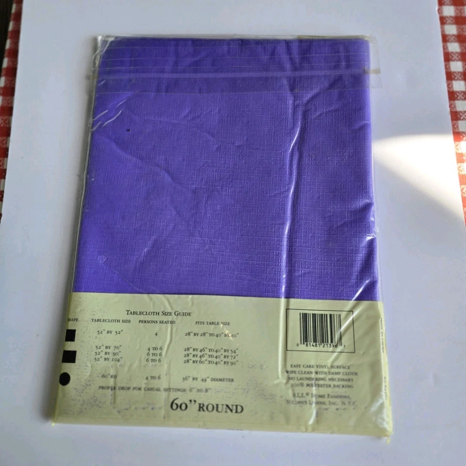 Purple Vinyl Tablecloth 60” Round 4 To 6 People Sultan’s Linens NOS Sealed - Image 2 of 2